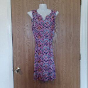 Sz 6, AUW Sleeveless Dress, Pink/Orange/ Black Multi Color